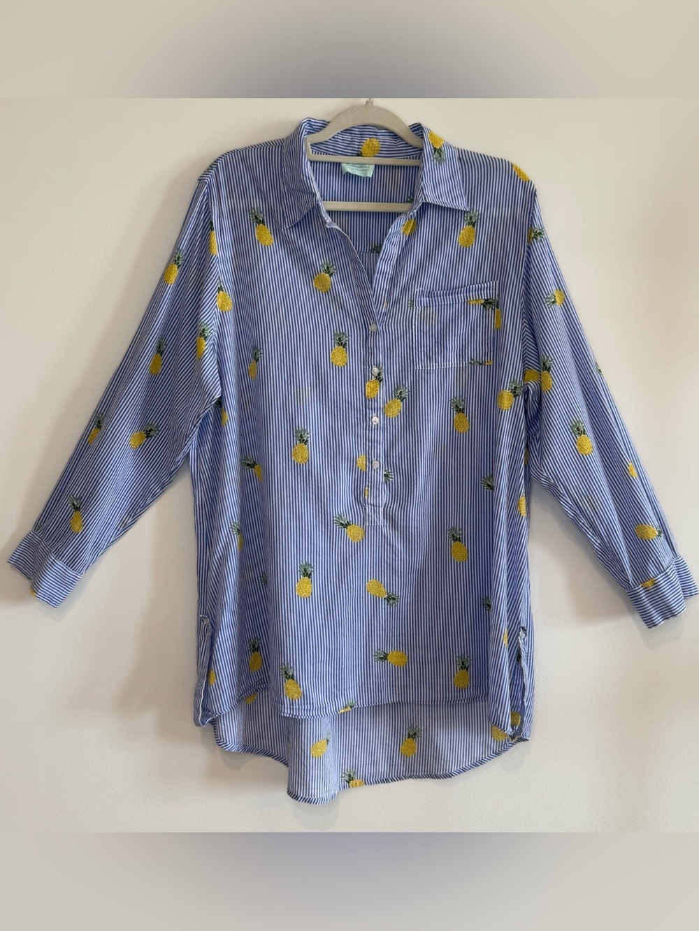 True Destinations Women’s Cotton Pineapple Print Tunic Beach Cover Shirt Size L